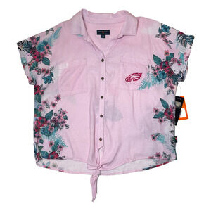 Margaritaville Island Resort NFL Philly Eagles Pink Button Up Shirt Large- NWT